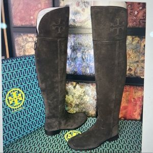 Simone over the knee suede boots cafe brown